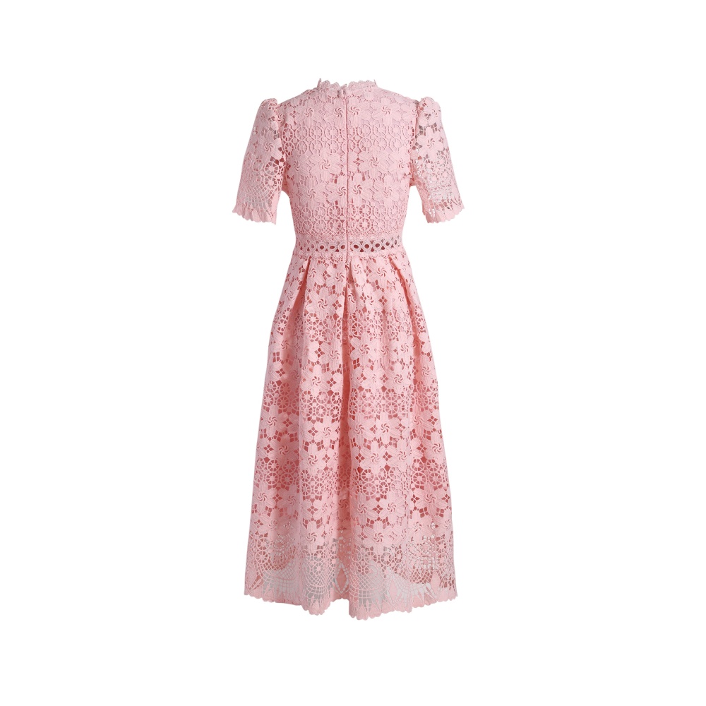Hollow long slim short sleeve lace dress