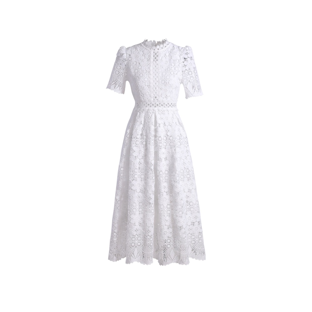 Long lace hollow slim short sleeve dress