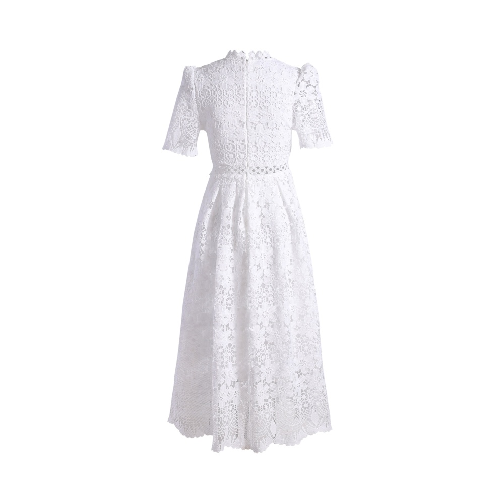 Long lace hollow slim short sleeve dress