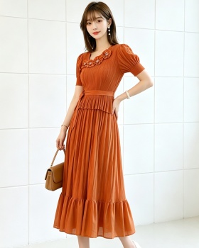 Beading fold lotus leaf edges dress for women