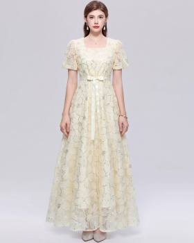 Big skirt temperament short sleeve long dress slim A-line dress