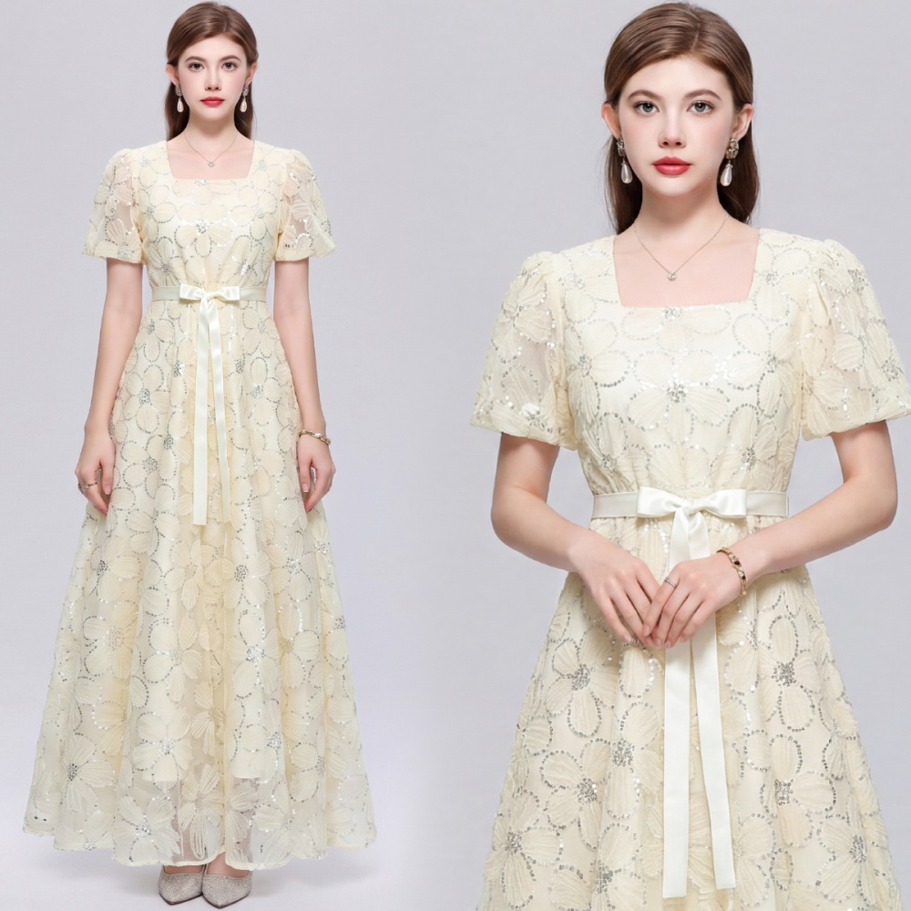 Big skirt temperament short sleeve long dress slim A-line dress
