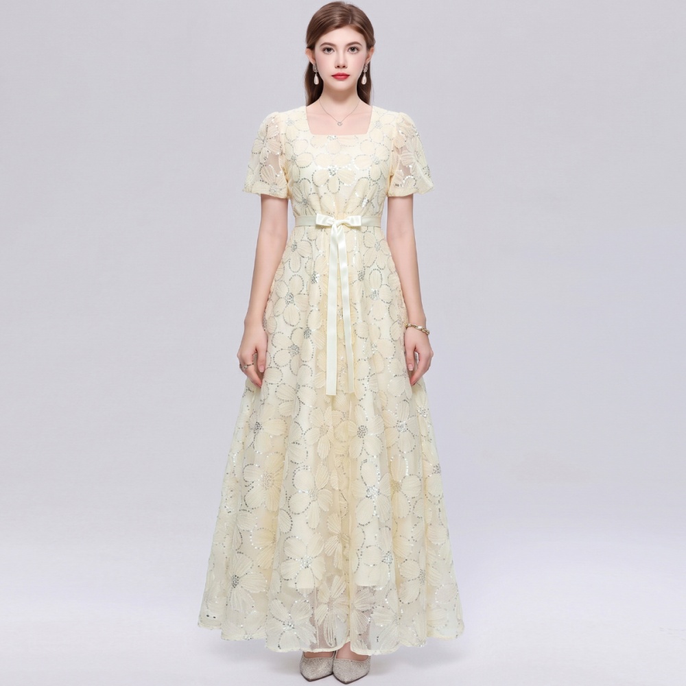Big skirt temperament short sleeve long dress slim A-line dress