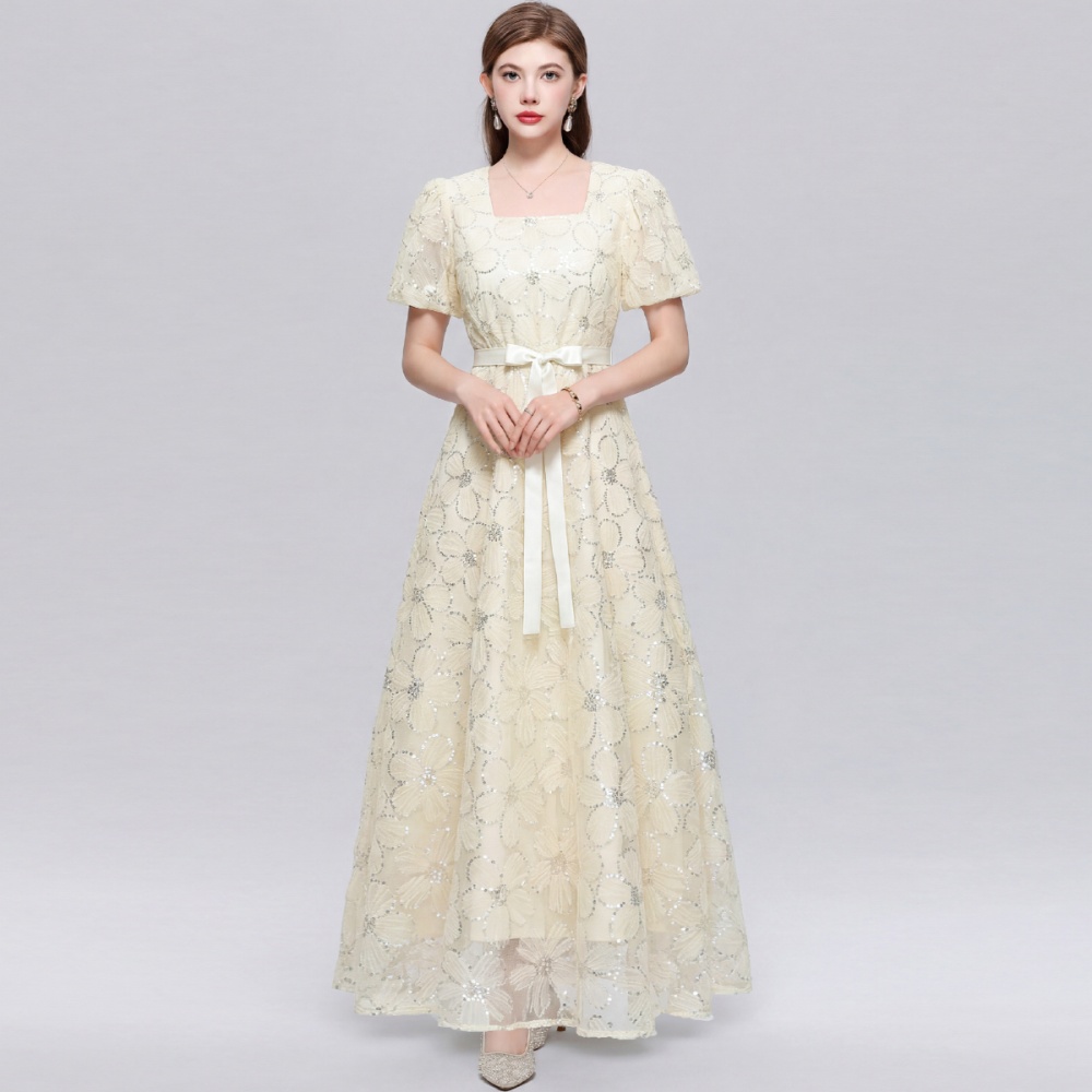 Big skirt temperament short sleeve long dress slim A-line dress