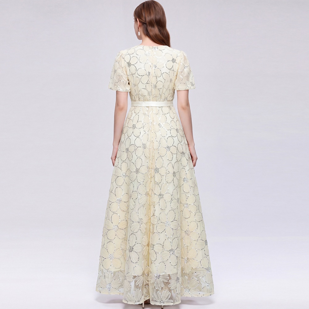 Big skirt temperament short sleeve long dress slim A-line dress
