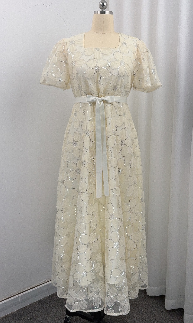 Big skirt temperament short sleeve long dress slim A-line dress