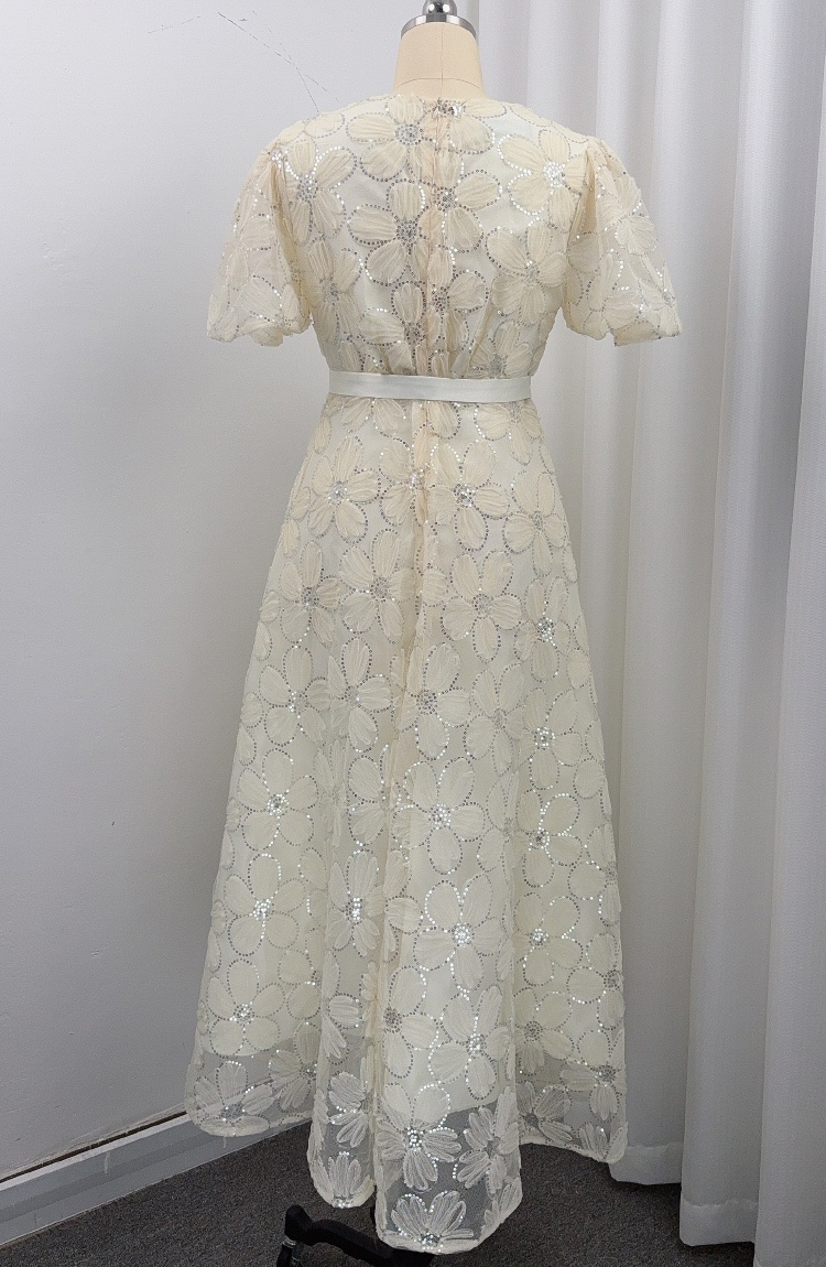 Big skirt temperament short sleeve long dress slim A-line dress