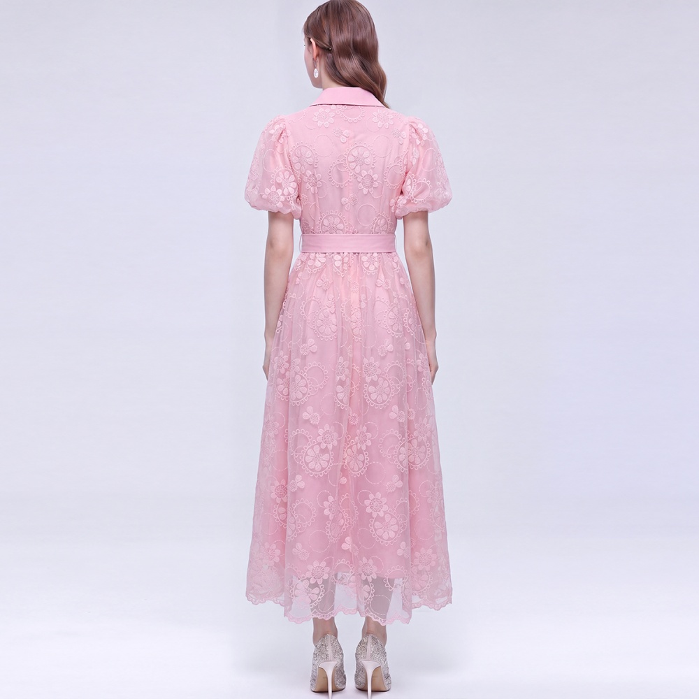 Frenum lantern sleeve A-line slim lace dress