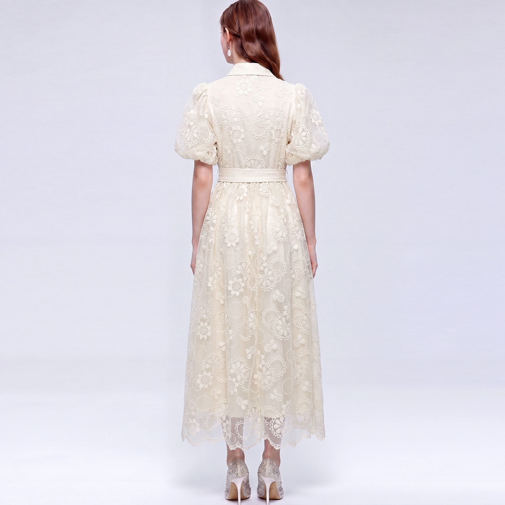 Embroidery frenum A-line big skirt France style slim dress