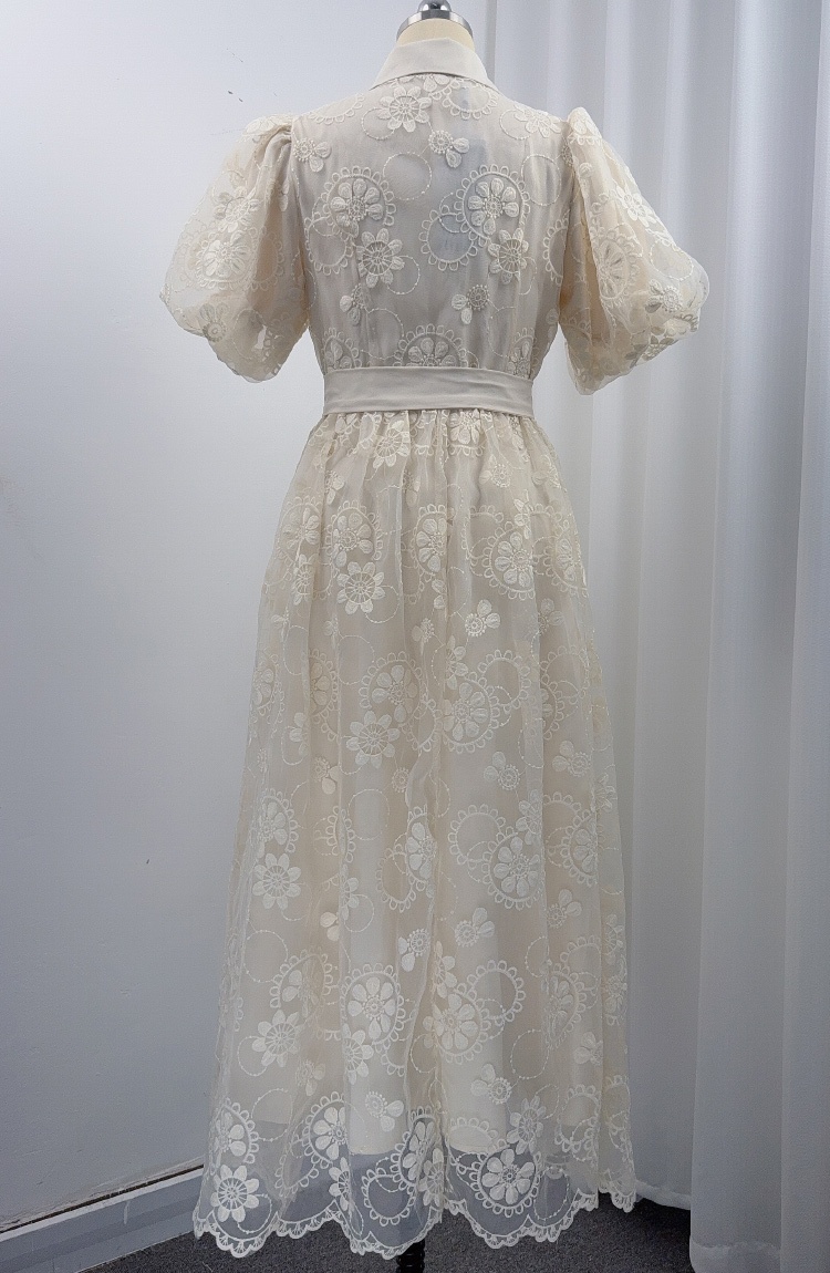 Embroidery frenum A-line big skirt France style slim dress