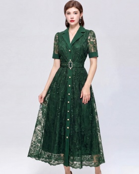 Pinched waist France style business suit hollow dress