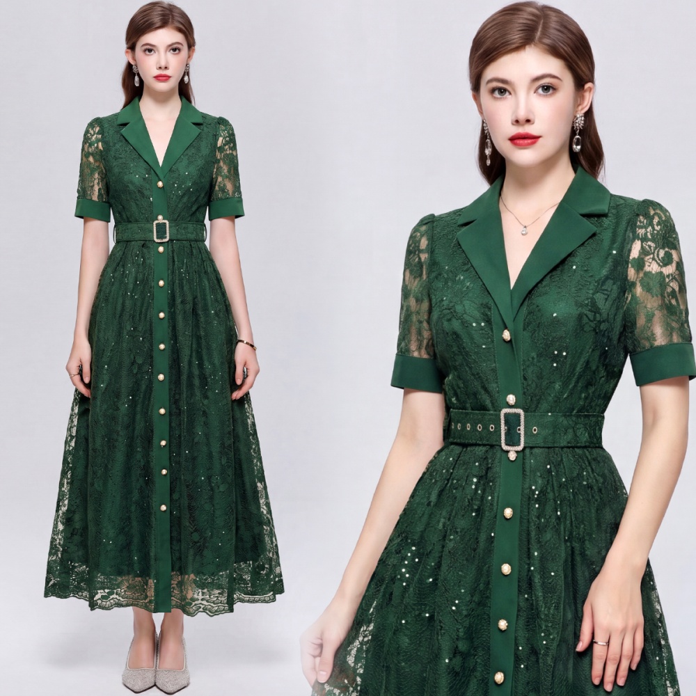 Pinched waist France style business suit hollow dress
