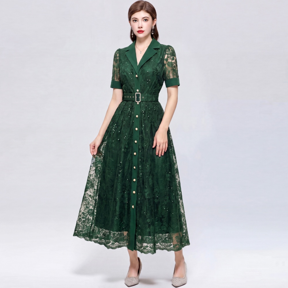 Pinched waist France style business suit hollow dress