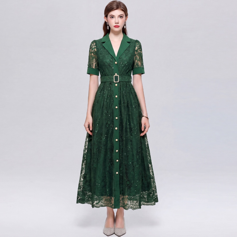 Pinched waist France style business suit hollow dress
