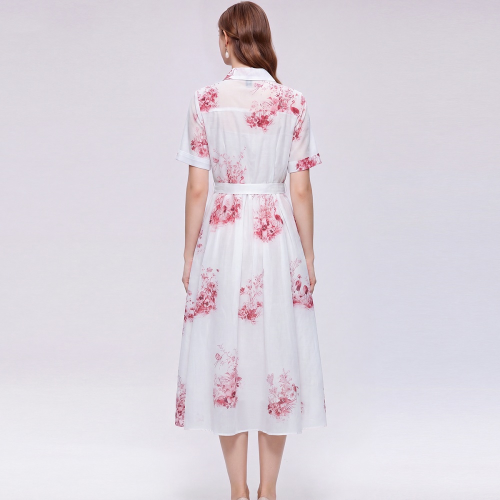 Temperament printing dress shirt collar long dress