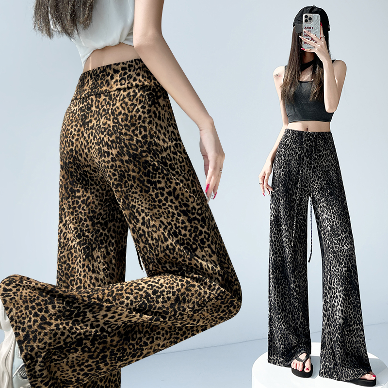 Leopard facial mask wide leg pants for women