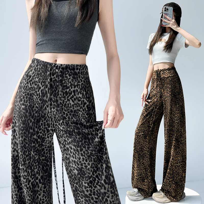 Leopard facial mask wide leg pants for women