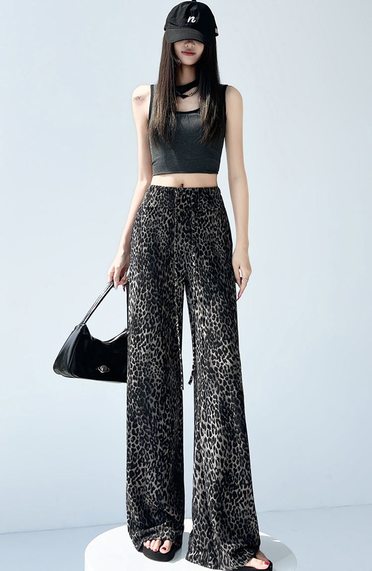 Leopard facial mask wide leg pants for women