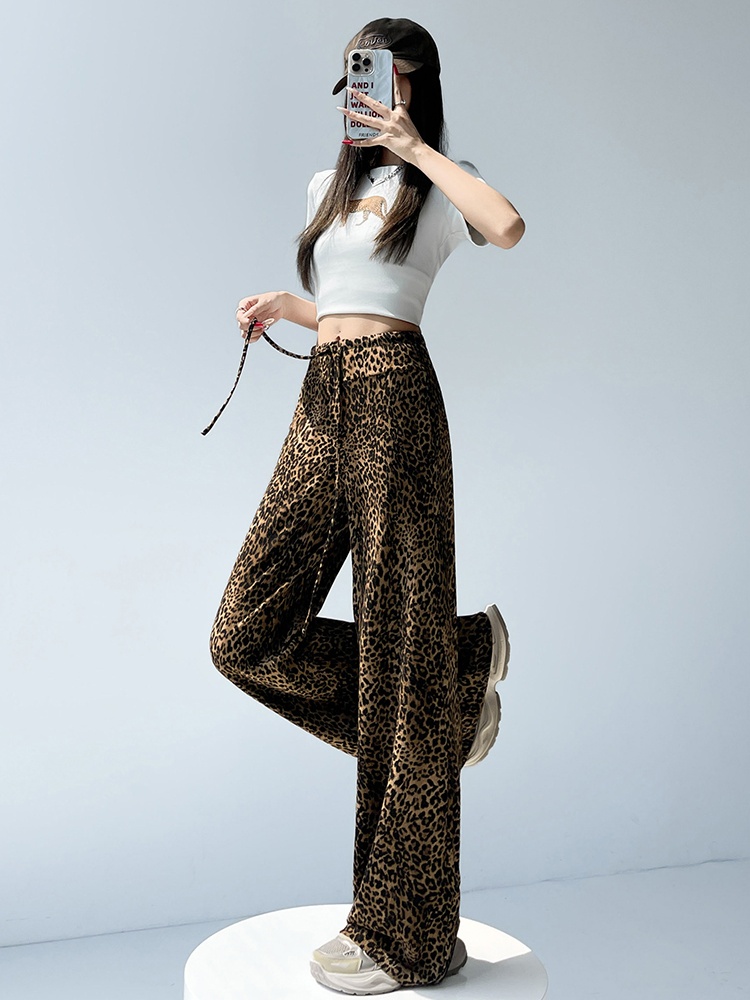 Leopard facial mask wide leg pants for women