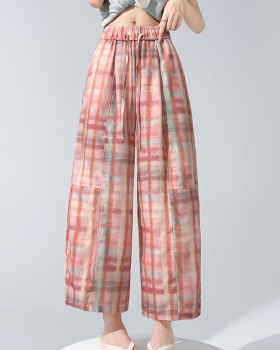 Thin printing Casual plaid wide leg pants for women