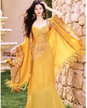 Collocation sling dress vacation shawl 2pcs set