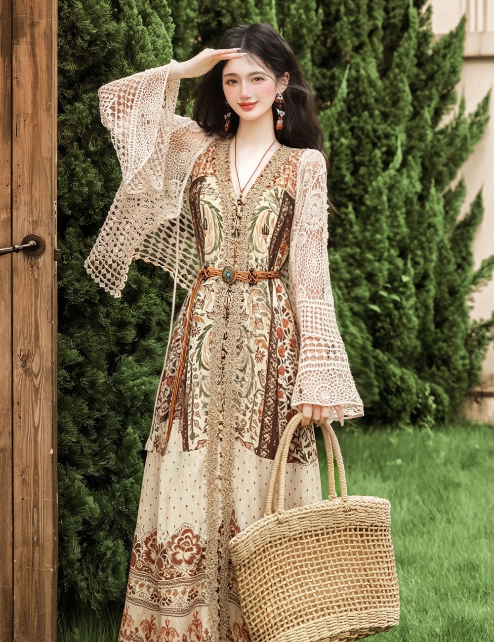 Collocation dress national style coat 2pcs set