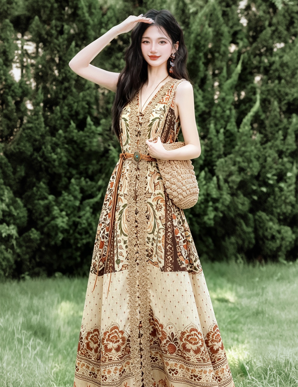 Collocation dress national style coat 2pcs set