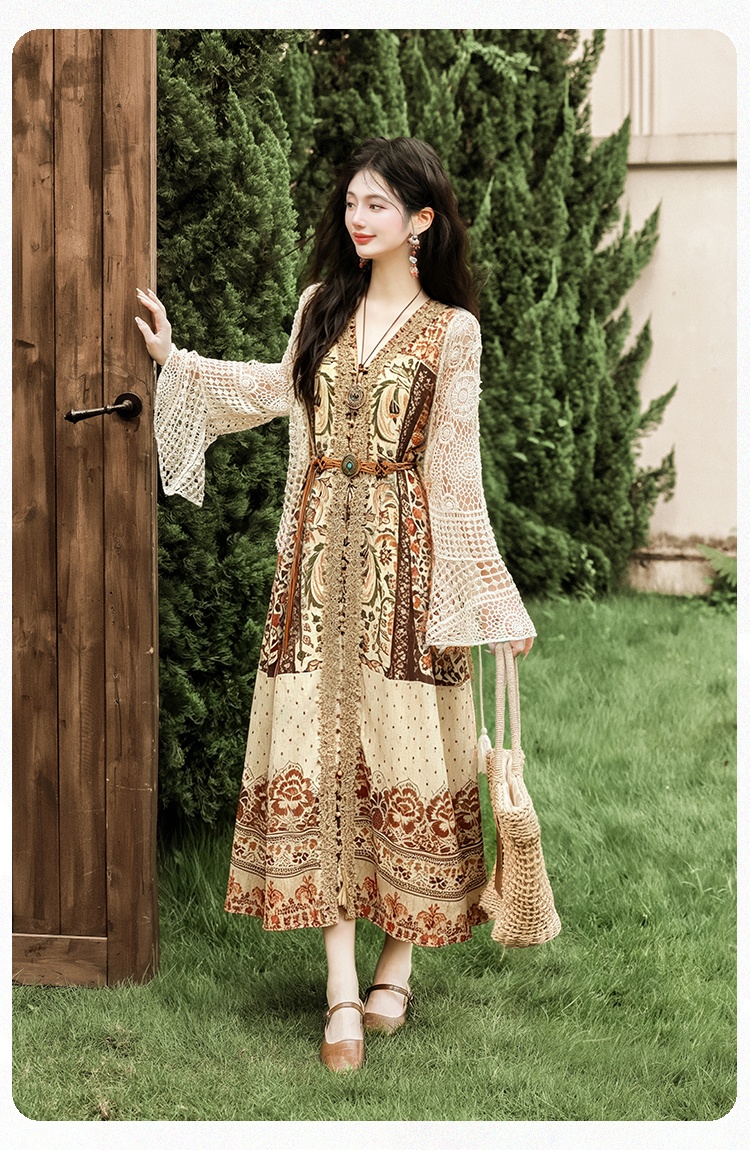 Collocation dress national style coat 2pcs set