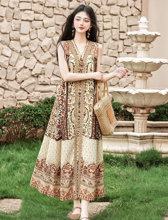 Collocation dress national style coat 2pcs set