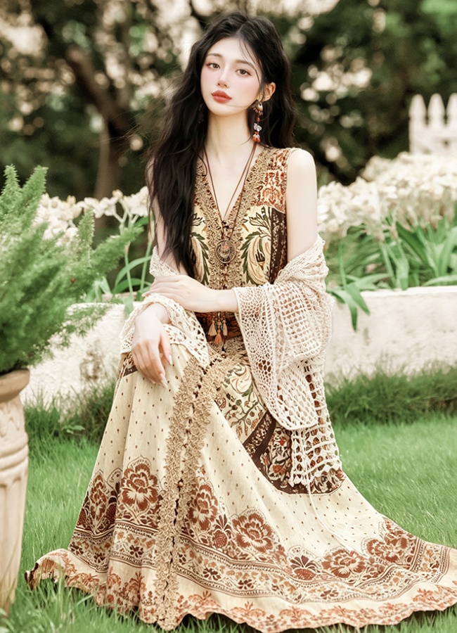 Collocation dress national style coat 2pcs set