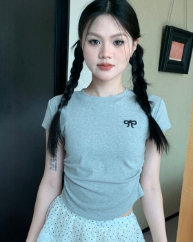 Pinched waist butterfly summer embroidery short T-shirt