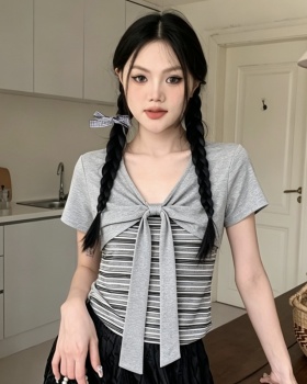 Pseudo-two bandage short sleeve T-shirt for women