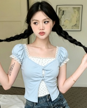 Short summer tops floral lace T-shirt for women