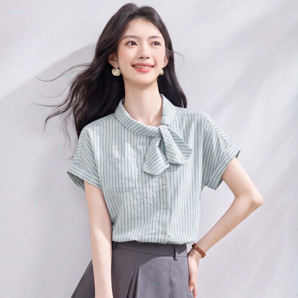 Asymmetry placket stripe small shirt retro summer shirt