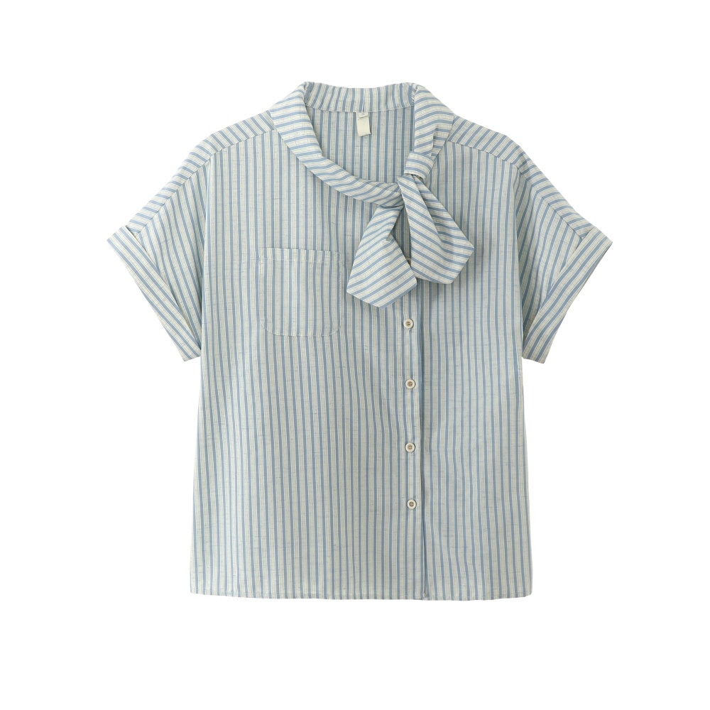 Asymmetry placket stripe small shirt retro summer shirt