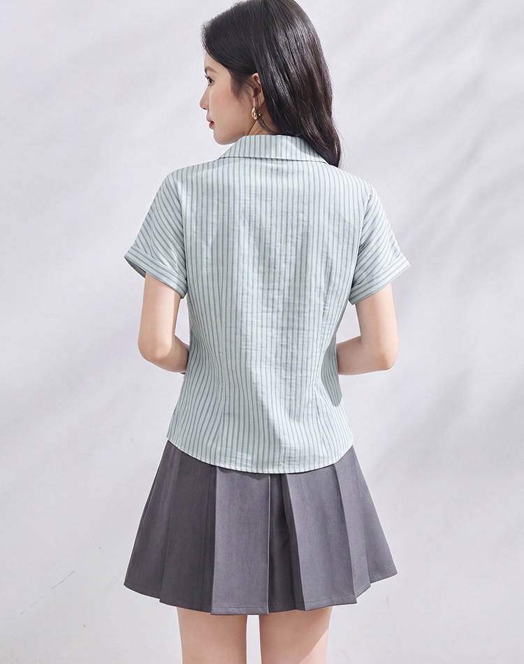 Asymmetry placket stripe small shirt retro summer shirt