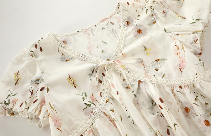 Summer floral doll shirt V-neck short tops for women