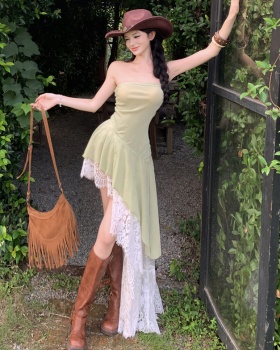 Summer lotus leaf edges sexy irregular vacation dress