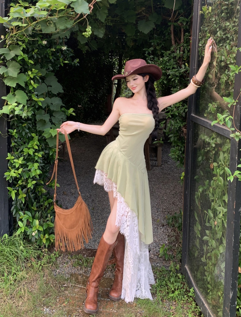 Summer lotus leaf edges sexy irregular vacation dress