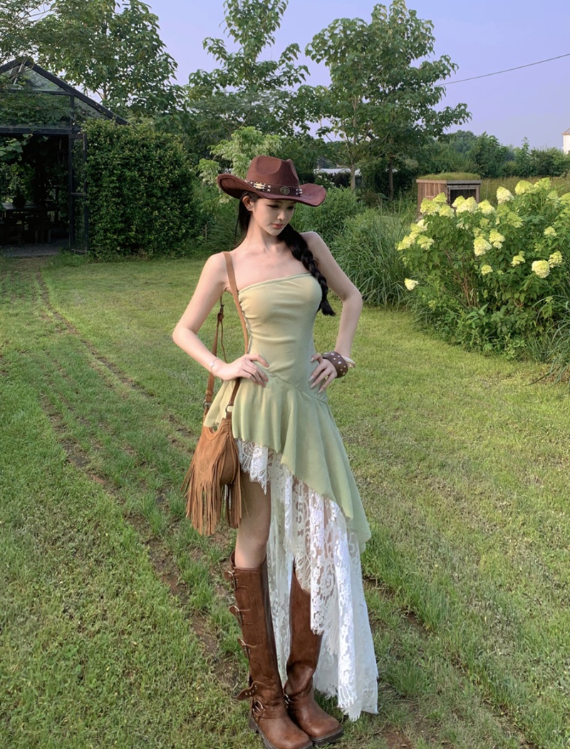Summer lotus leaf edges sexy irregular vacation dress