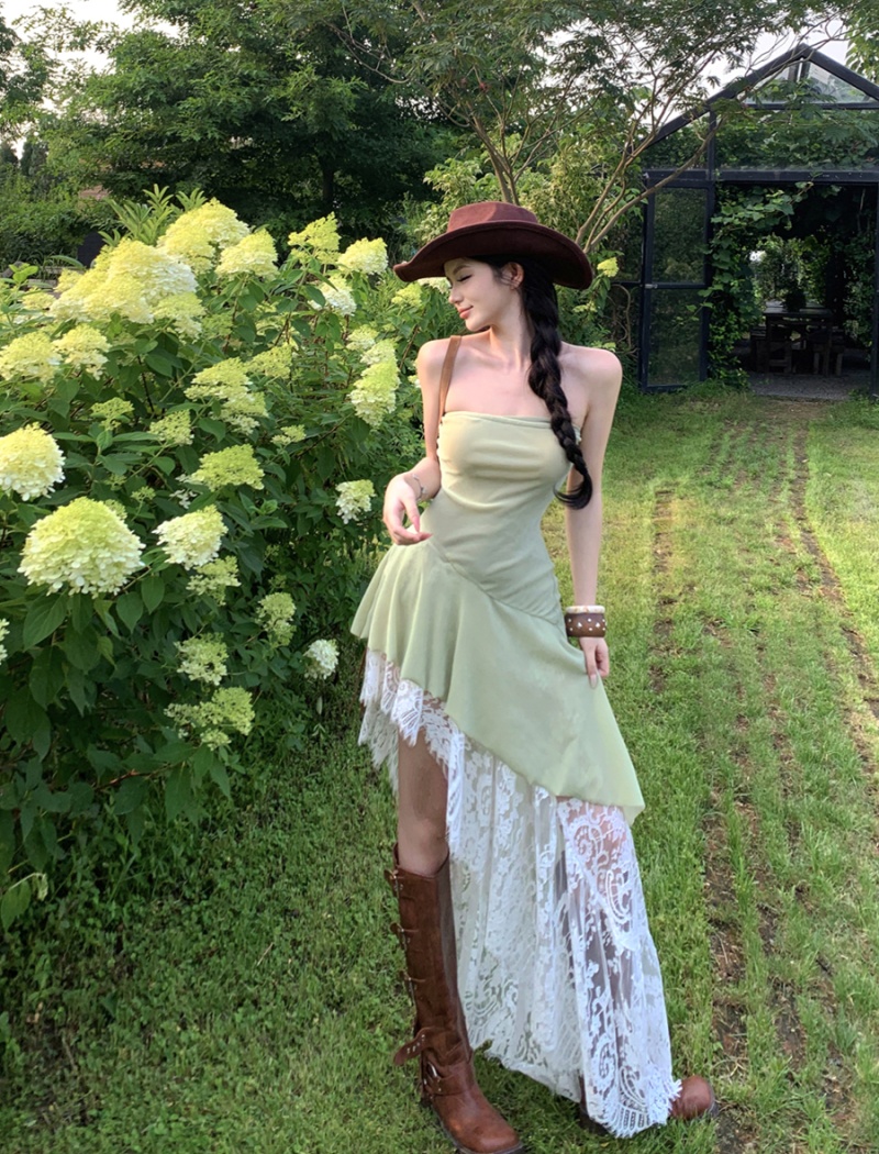 Summer lotus leaf edges sexy irregular vacation dress