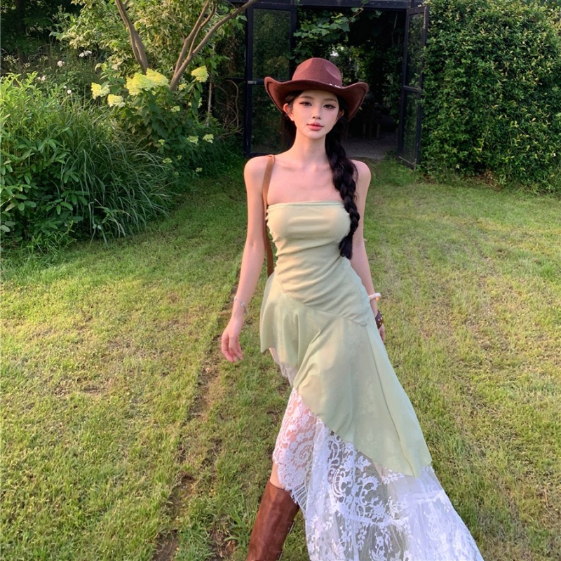 Summer lotus leaf edges sexy irregular vacation dress