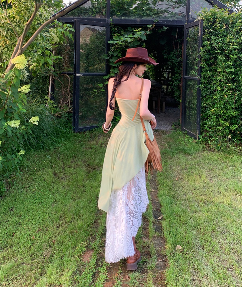 Summer lotus leaf edges sexy irregular vacation dress