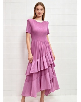 Cake short sleeve high waist fold loose seaside dress