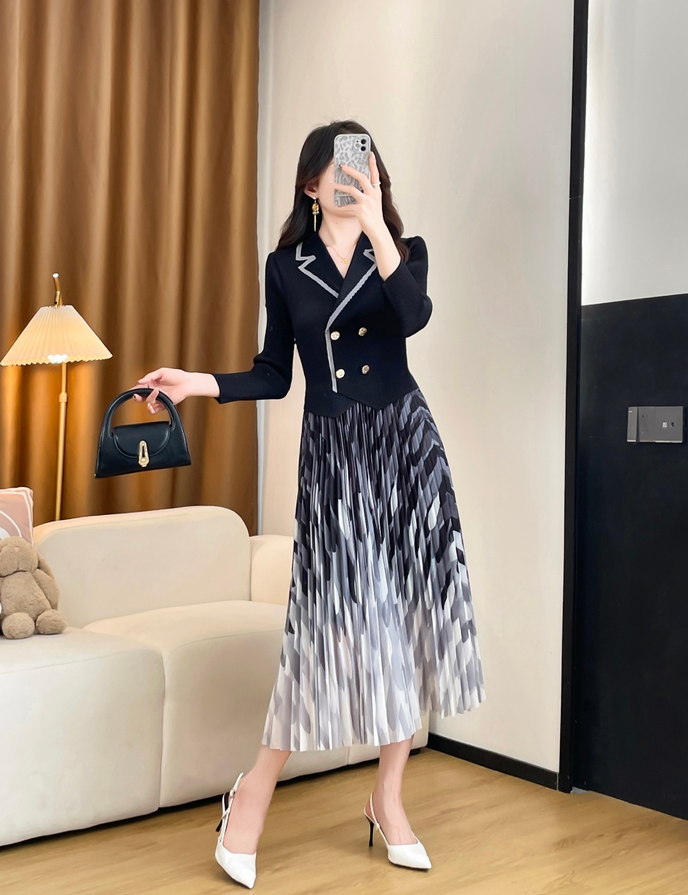 France style long dress Pleats Please business suit a set