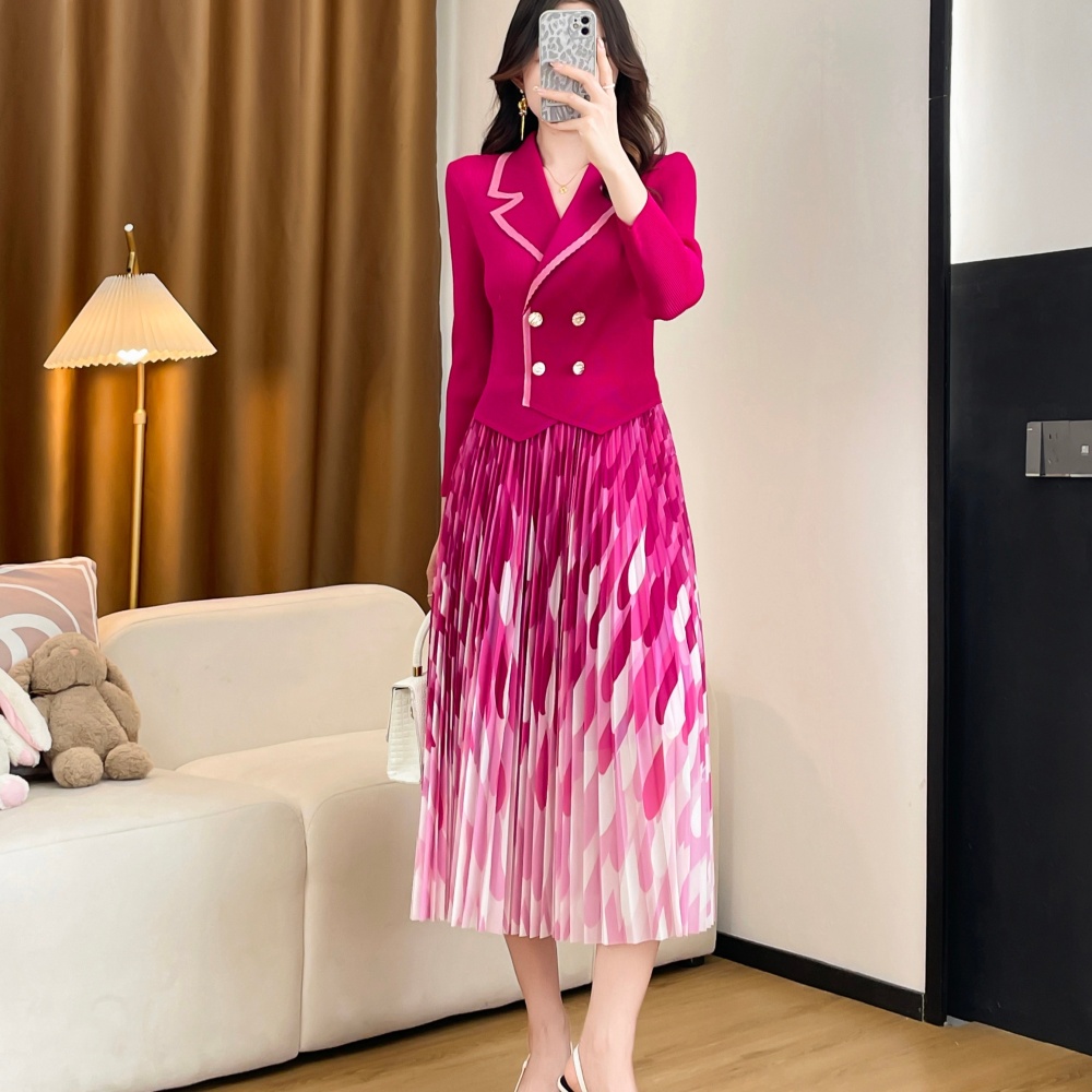 France style long dress Pleats Please business suit a set