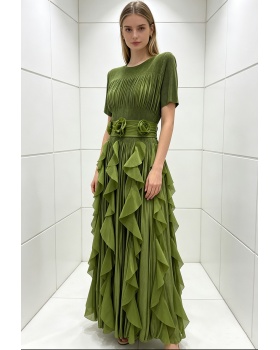 Fold seaside pinched waist long dress vacation loose dress
