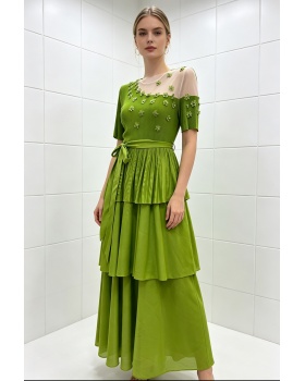 Rhinestone elegant colors pinched waist dress