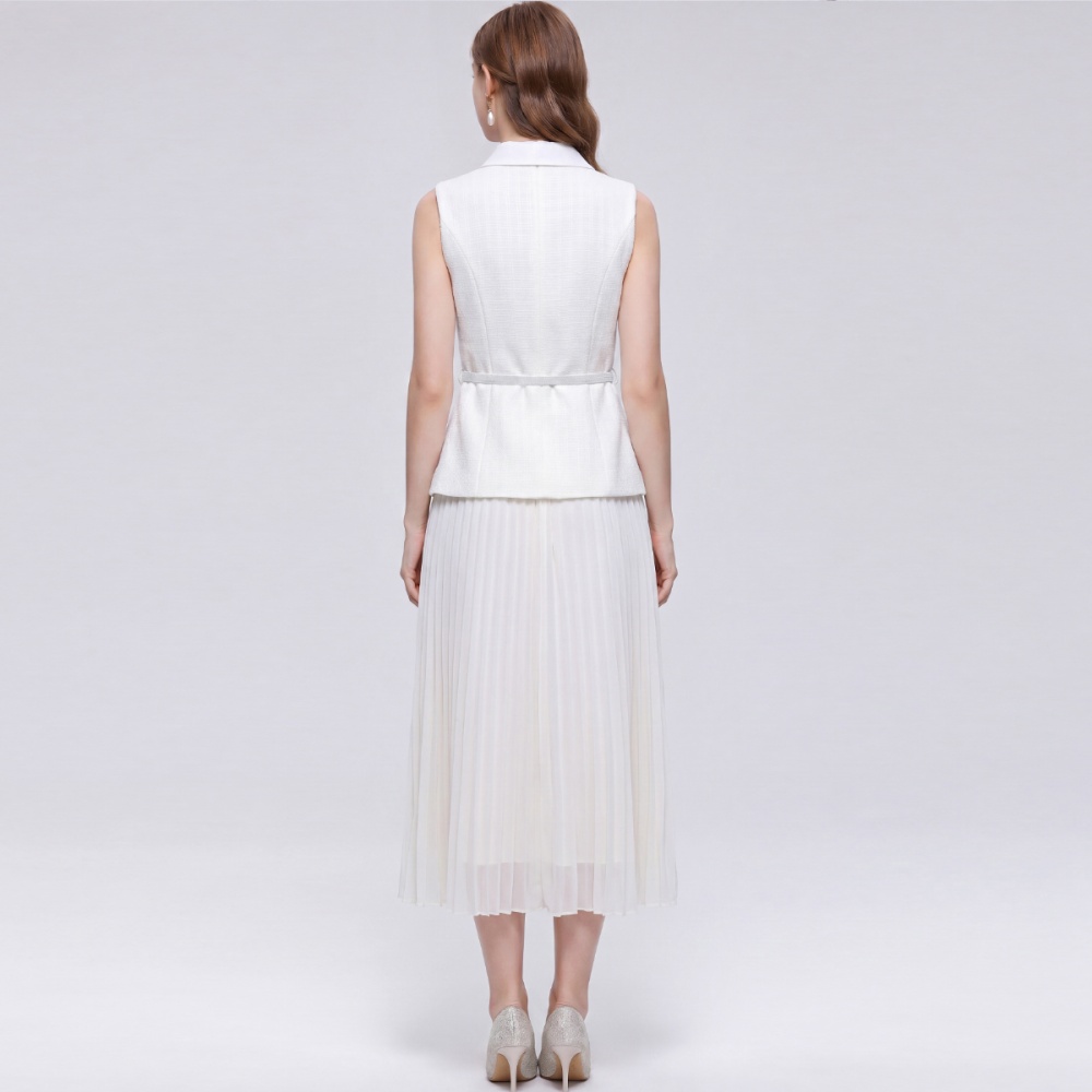 Splice cstand collar pinched waist light luxury dress