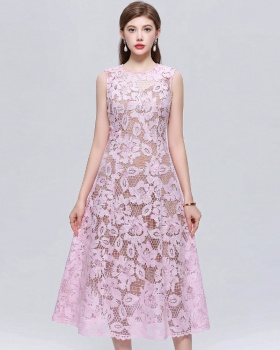 Sleeveless slim long dress lace France style dress for women